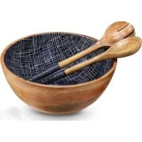WOODEN ENAMEL BOWL WITH SERVER